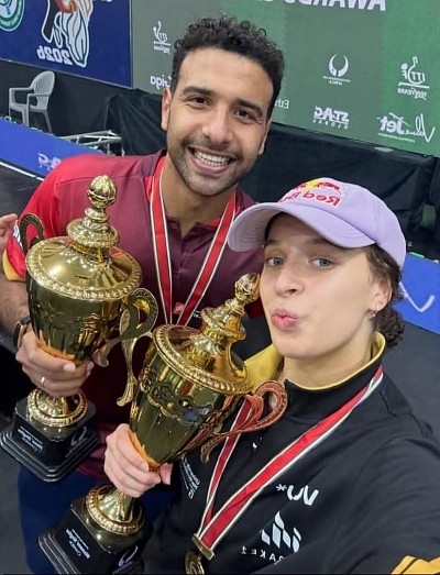 الثنائي المصري عمر عصر وهنا جوده ابطال افريقيا لتنس الطاولة 🏆🏆🇪🇬💪